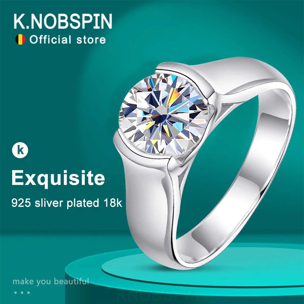 KNOBSPIN 2ct D VVS1 кольца с муассанитом для женщин и мужчин, рамка для помолвки с сертификатом GRA