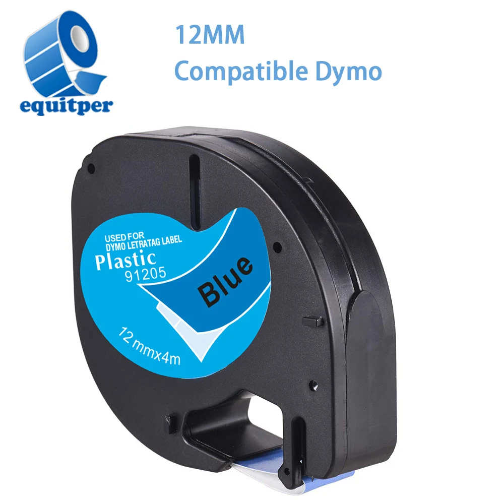 

EQUITPER 12mm*4mm Black / Blue LT 91205 Compatible Dymo Letratag plastic Laminated Tape FOR DYMO LT-100H Storage/label