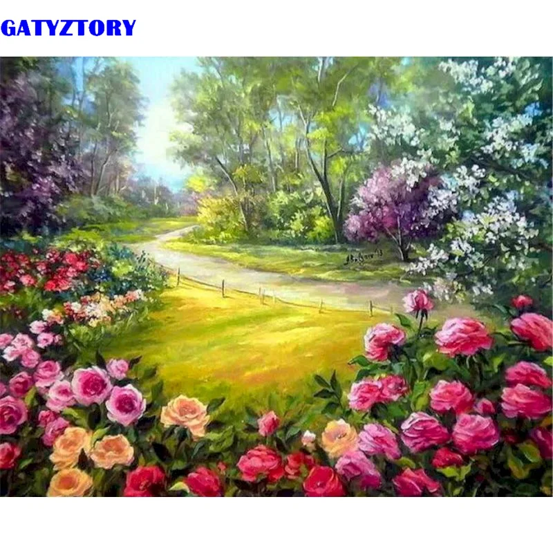 

GATYZTORY Раскрашивание по номерам для взрослых, Раскрашивание цифр, Цветочный пейзаж, живопись, каллиграфия, ручная работа, художественное офо...