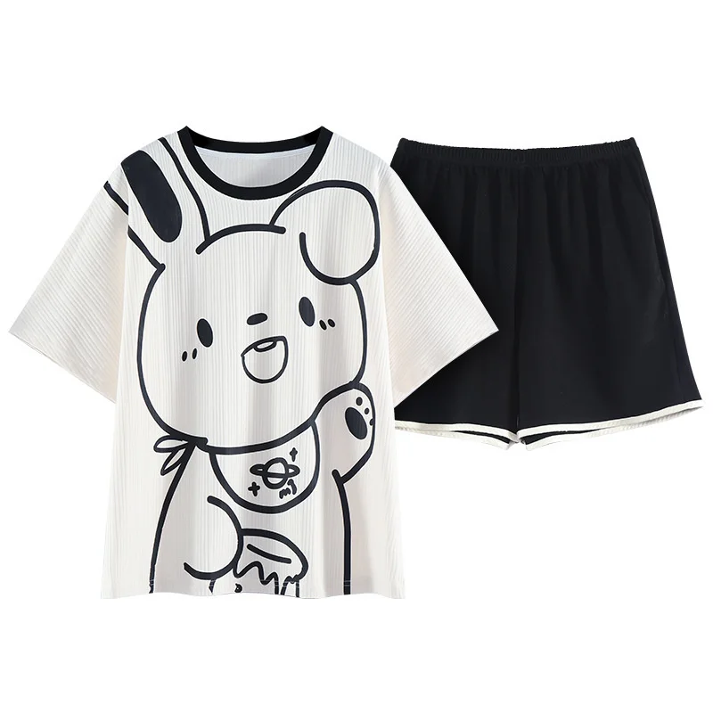 Summer 2022 New Style Pajamas Women's Short Sleeved Shorts Pure Cotton  Cartoon Cute Girls Can Wear Home Clothes Outside