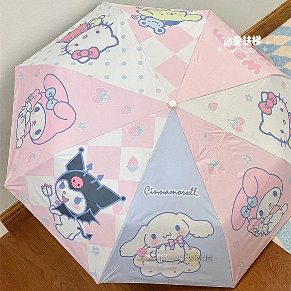 Дешево Милый семейный Зонт Sanrio Hello Kitty Melody, складной зонт с цифровой печатью, защита от УФ-лучей, Зонт от дождя