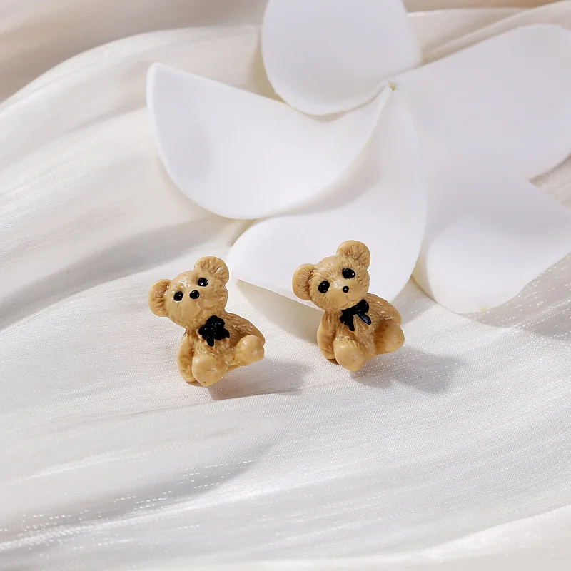 

New Cute Fashion Flocking Bow Cartoon Bear Stud Earrings Delicate Small Earrings for Women Girl Jewelry Gifts