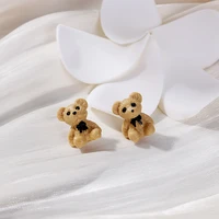 new cute fashion flocking bow cartoon bear stud earrings delicate small earrings for women girl jewelry gifts