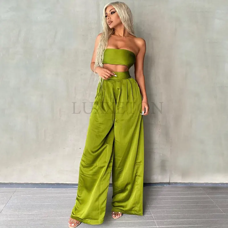 

Women's One-piece Pants Fashion Satin Loose Summer Special Two-piece Suit Three Color (various Wearing Methods) Sexy Party Suit