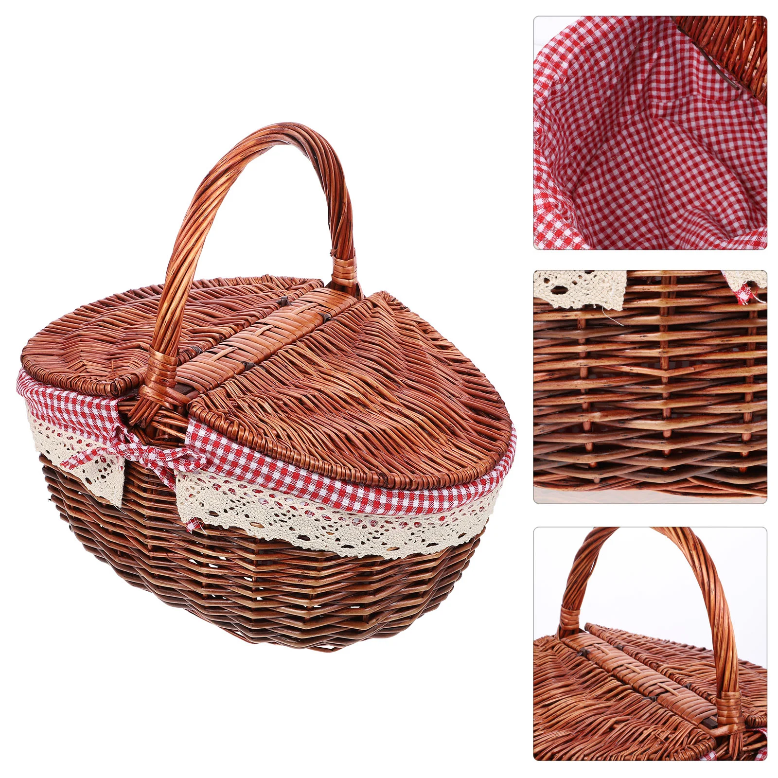 

Wicker Basket Picnic Shopping Snack Containers Toy Storage Bins Lids Decorative