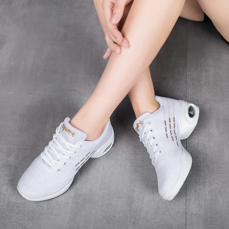 Dance Shoes Women's Walking Shoes Air Cushion White Lightweight Casual Gym Fitness Trainer Breathable Sneakers Black