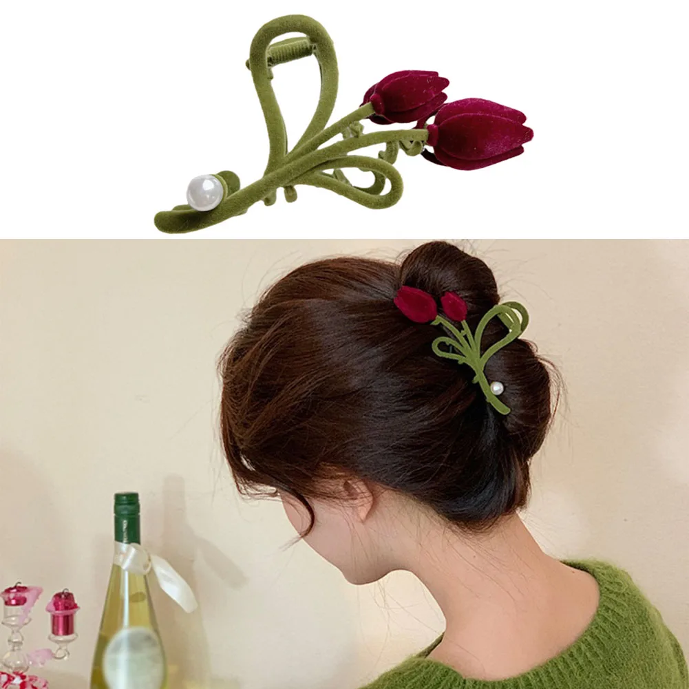 

New Elegant Velvet Tulip Grip Clip Female Fashion Shark Clip Hair Clip Ladies Ponytail Clip Hair Claw Hair Accessories Headdress