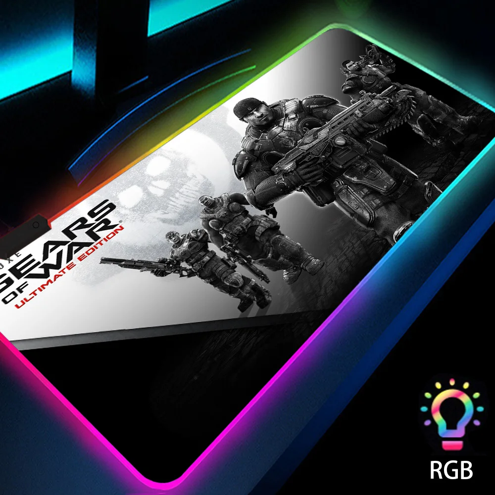 

Gears of War Mouse Pad with Backlight Gamer Rgb Large Gaming Mouse Pad Leds Gaming Accesories Desk Mat Setup Decoration Anime