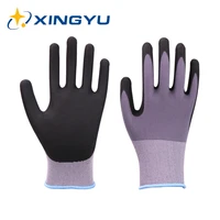 safety gloves soft nitrile coating man work gloves grey nylon microfine foam coated breathable farming gardening gloves for work