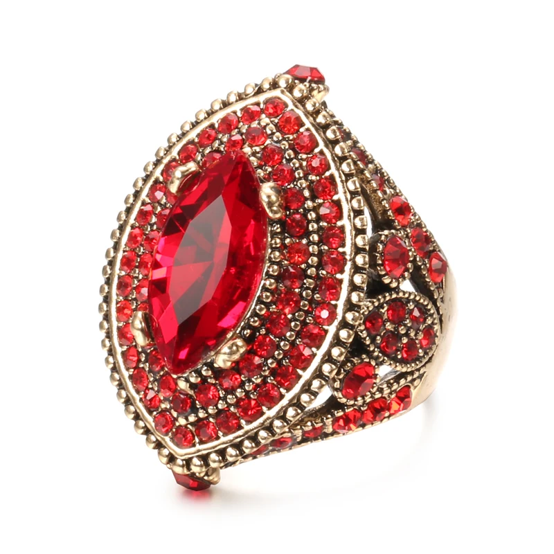 

Kinel 2020 New Luxury Antique Ring For Women Vintage Look AAA Red Crystal Boho Jewelry Gold Color Charm Ethnic Wedding Ring