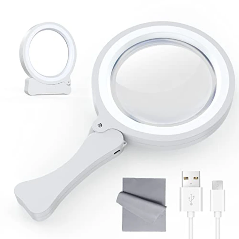

1 PCS Magnifying Glass Reading Magnifier Portable Foldable Magnification 3X 6X With 17 LED Light White