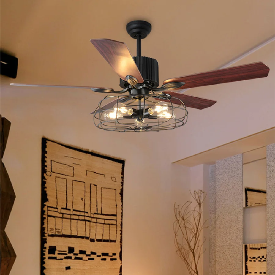 

High quality industrial ceiling fan retro Loft fan chandelier dining room household mute ceiling fan LED remote large fans