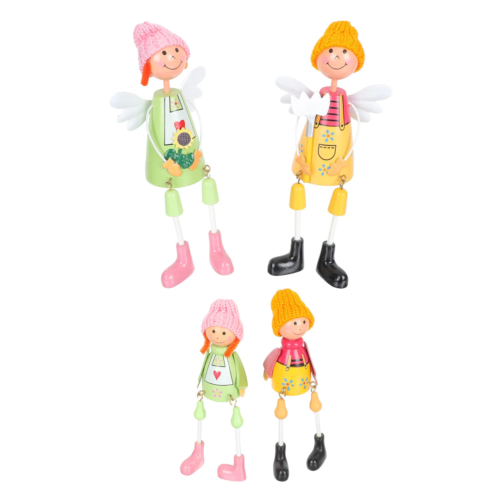 

4Pcs Parent-child Sitting Long Leg Doll Decors Wooden Craft Ornaments for Home