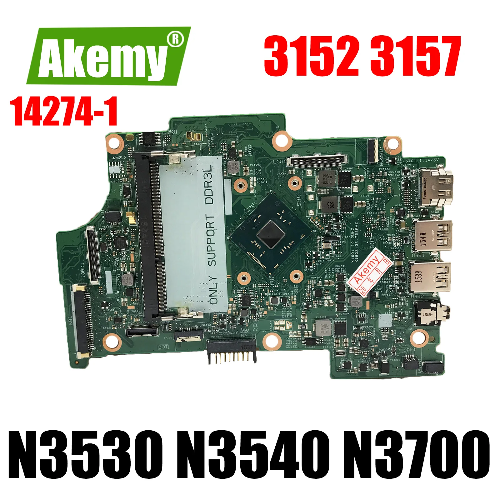 

FOR Dell Inspiron 11 3152 3157 Laptop Motherboard 14274-1 CN-0YMX7F 08R7VDC Mainboard W/ Pentium N3050 N3530 N3540 N3700 CPU