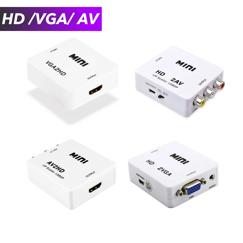 

AWIND Mini HDMI Compatible VGA AdApter HD2VGA AV2HD With Audio Converter Digital AnAlog AV/CVBS L/R 1080p For PC Laptop HDTV
