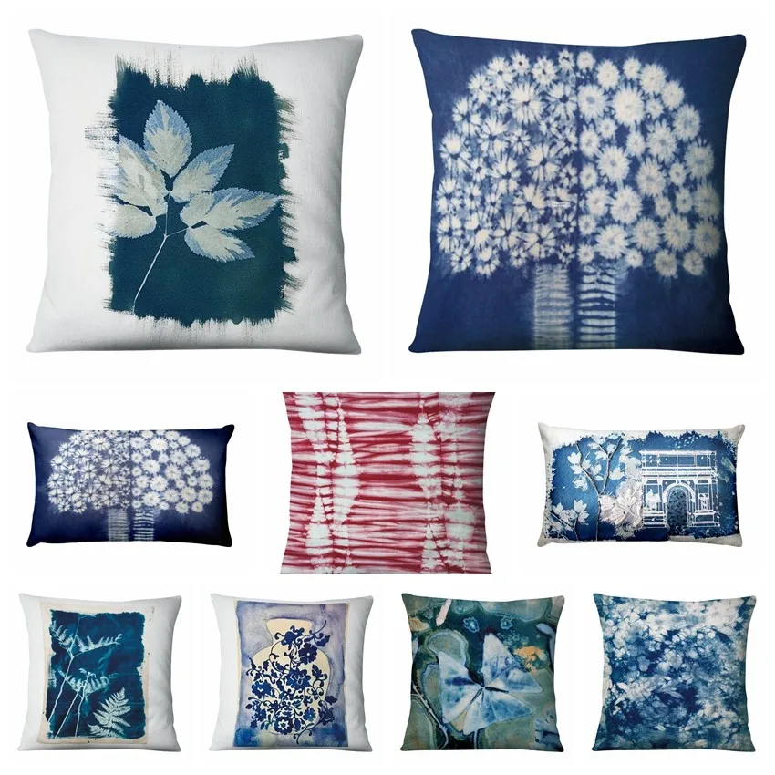 

Home Decoration Pillow China Batik Blue Art Painting Print Pillow Case Home Decor Sofa Throw Pillow Covers Almofadas Decorativas
