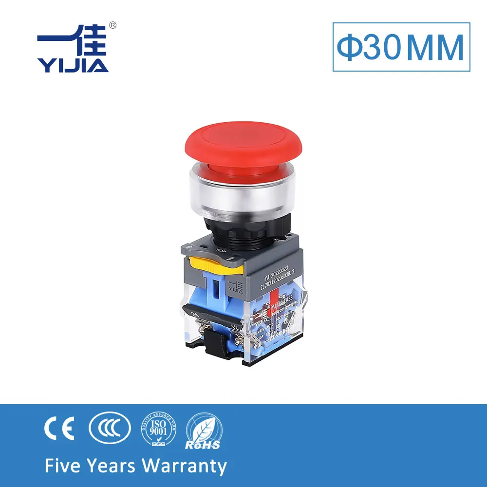 YIJIA 30 мм 10A кнопочный переключатель, пластиковый гриб LA38A-11M Выключатель без фиксации 1NO 1NC или 2NO