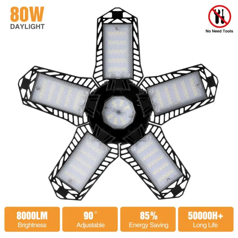 

Five-leaf Folding LED Garage Bulb Outdoor Lighting Fan Blade Deformation Garage Chandelier No Dead Angle Adjustable Ceiling Ligh