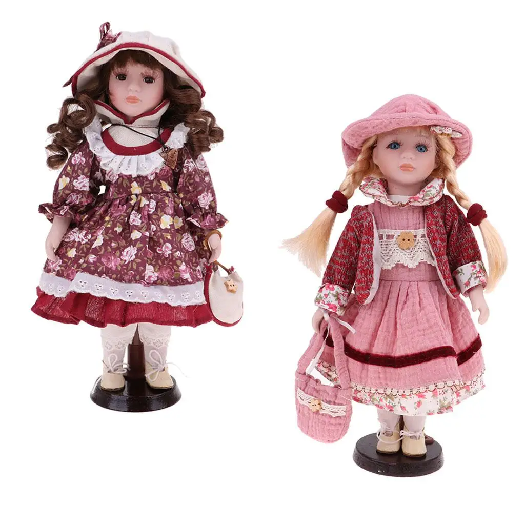 

30cm Porcelain Doll with Display Stand, Pack of 2pcs, Victoria Style Girl Female