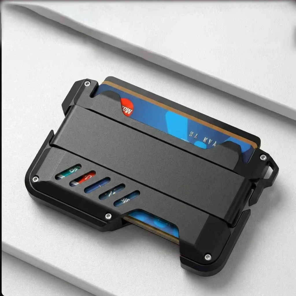 Фото Тактический мужской кошелек из алюминиевого сплава с RFID-защитой, тонкий держатель для кредитных карт, минималистичный металлический кошелек, прочный EDC-аксессуар, подарок для мужчин №1