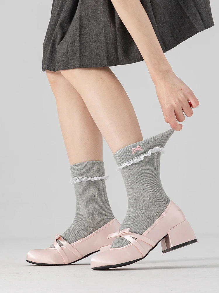 Весенне-осенние синие носки из чесаного хлопка женские носки-трубочки японские