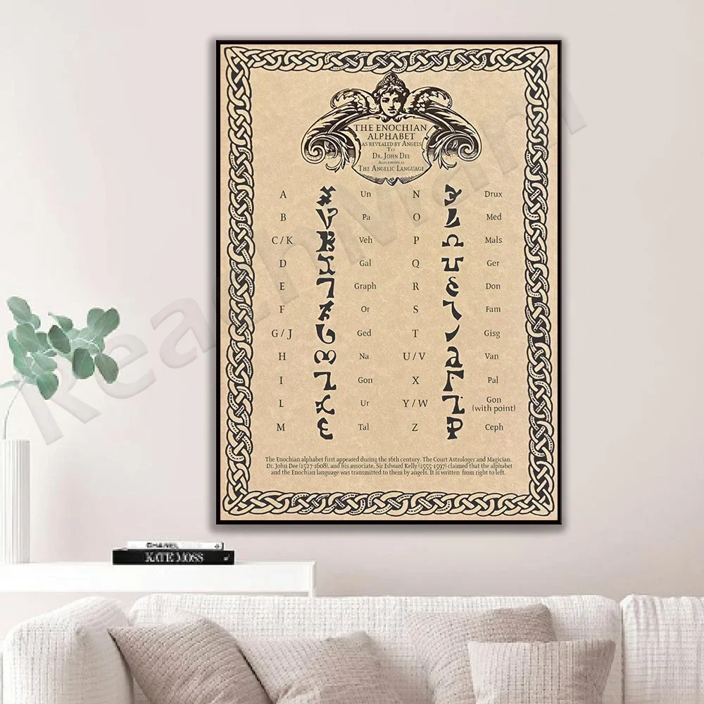 Плакат с алфавитом Enochian настенное искусство Wiccan Witch настенный декор на языке