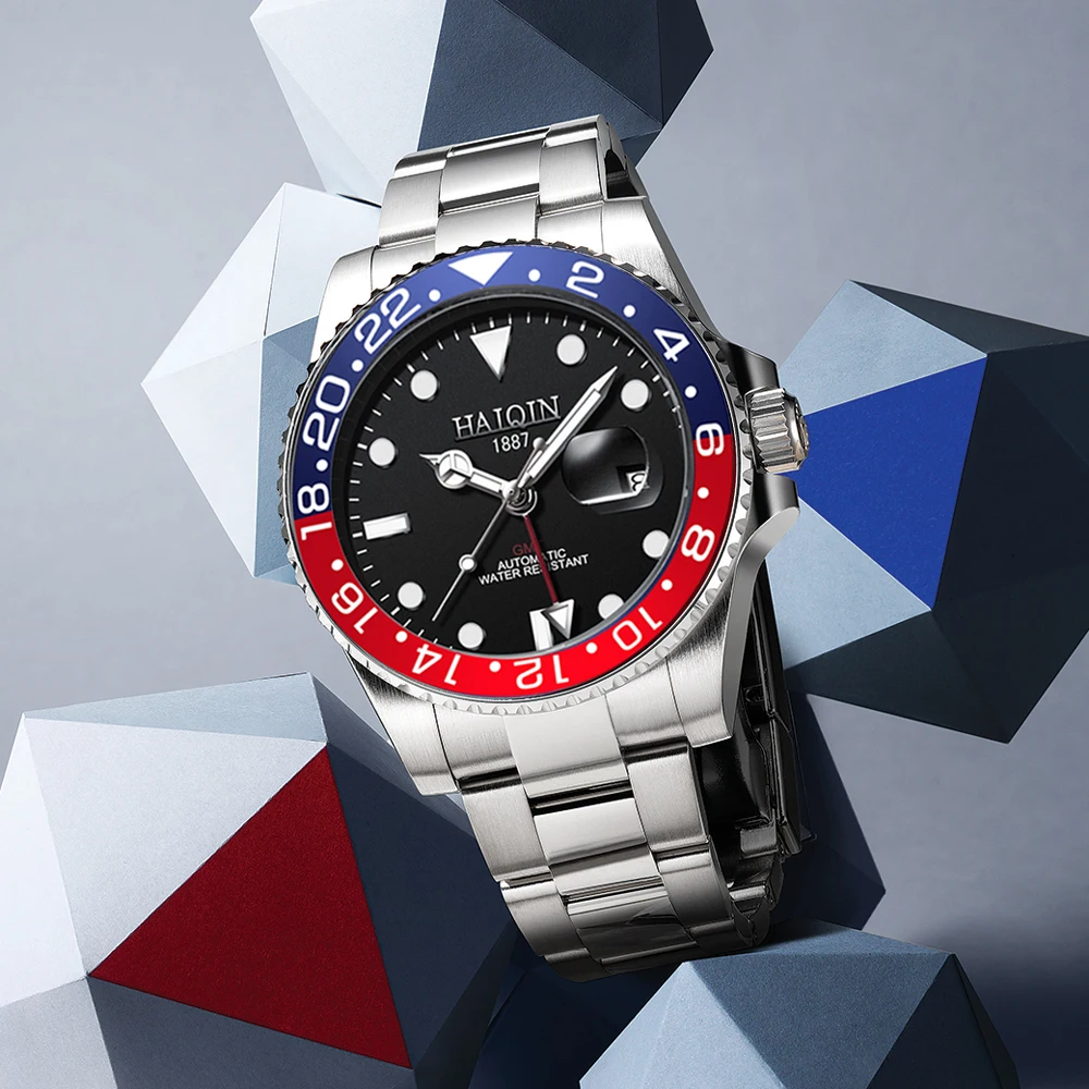 HAIQIN 2022 Новинка GMT механические наручные часы Мужские Роскошные автоматические