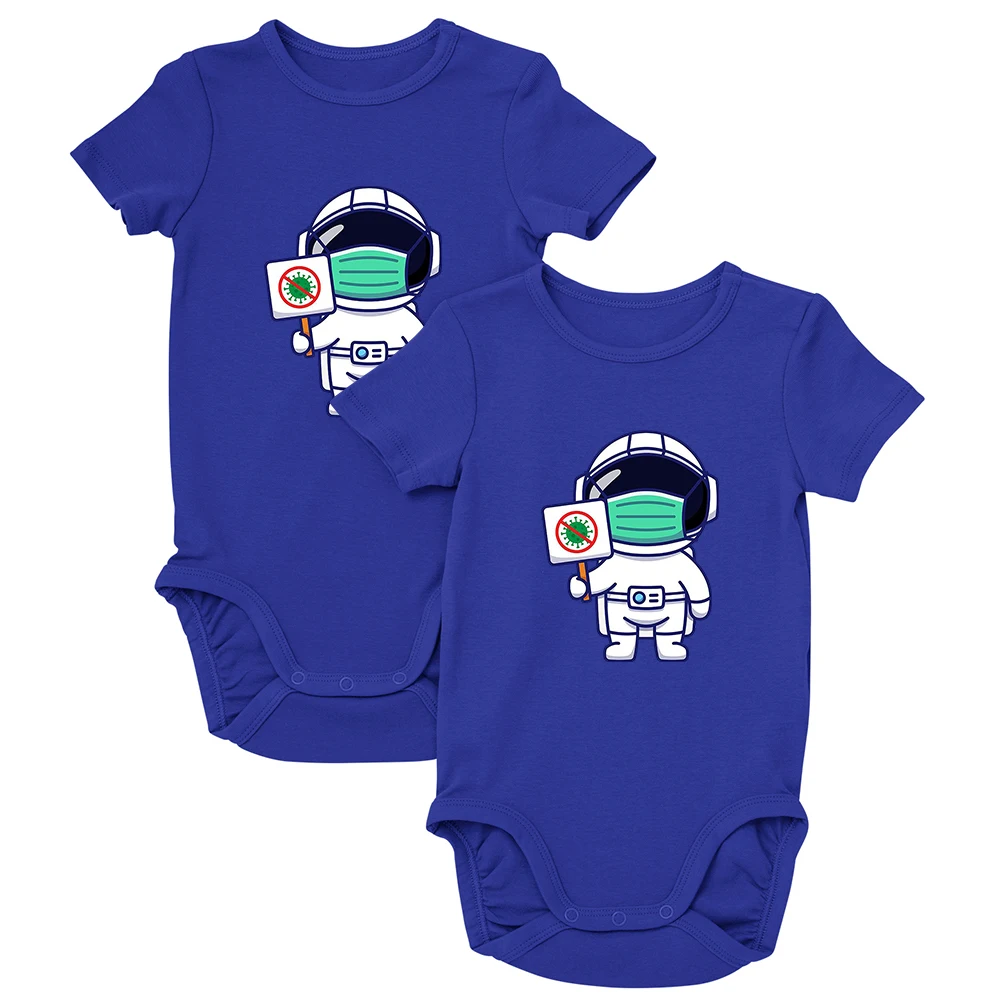 

New Simple Wearing Mask Astronaut Graphic Newborn Romper Personality Trend Cartoon Harajuku Casual Short-Sleeved Baby Onesie