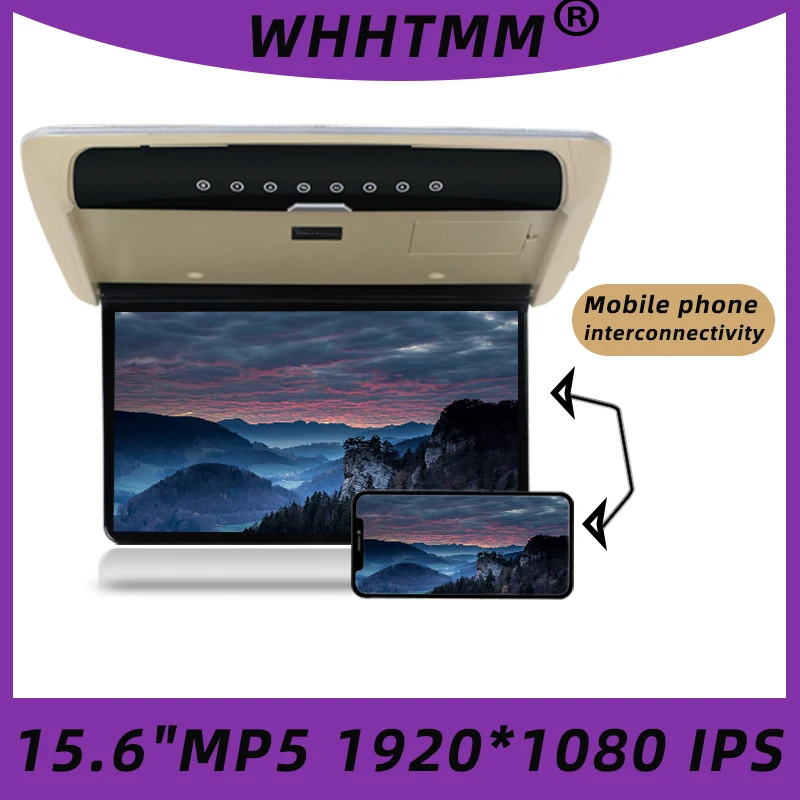 

15.6 Inch Car Monitor 1080P Ceiling Roof Mount Display HD IPS Screen Portable TV Multimedia Player MP5/FM/HDMI/USB/Mirror Link