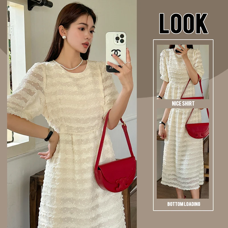 Летнее кружевное платье для беременных 2024 модное плиссированное с пышными