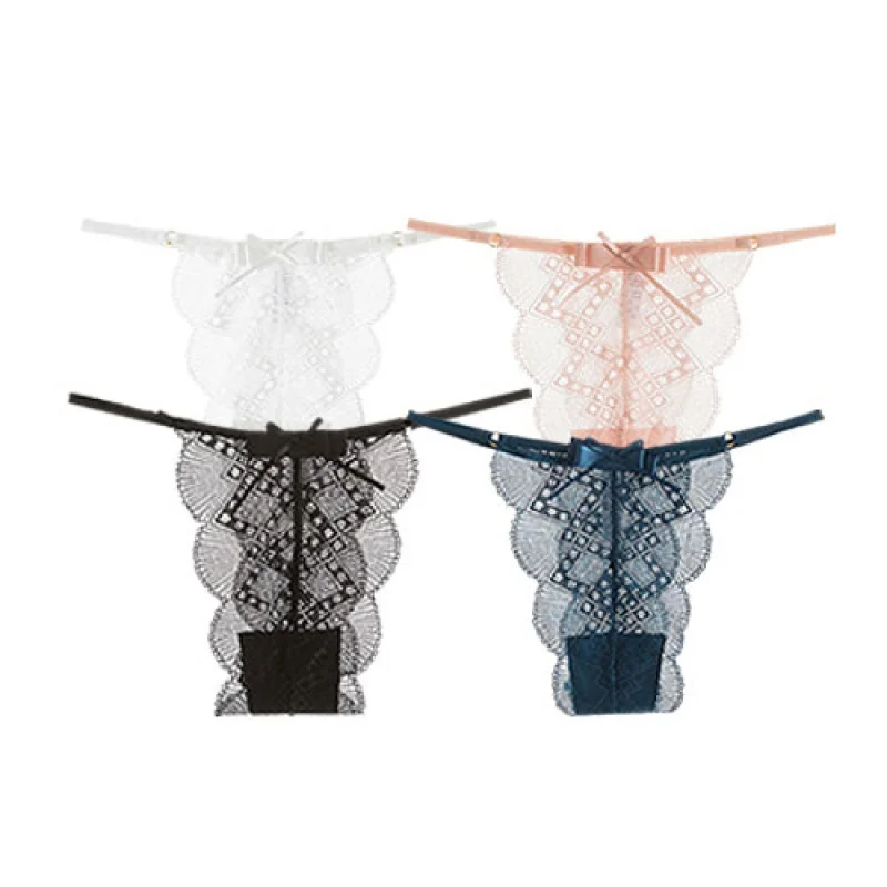 See-through ring lace panties set of 4