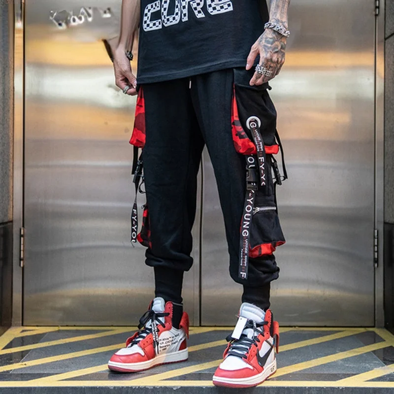

Joggers De Hip Hop Con Cintas De Letras Para Hombre, Pantalones Cargo, Con Bolsillos, Traje De Chándal Informal Táctico, Ropa De