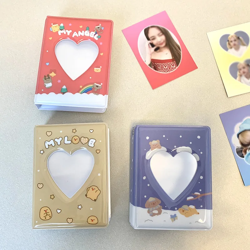 

40 Pockets Cute Cartoon Photo Album Mini 3 Inch Love Heart Hollow Small Card Picture Storage Case Album Kpop Photocard Holder