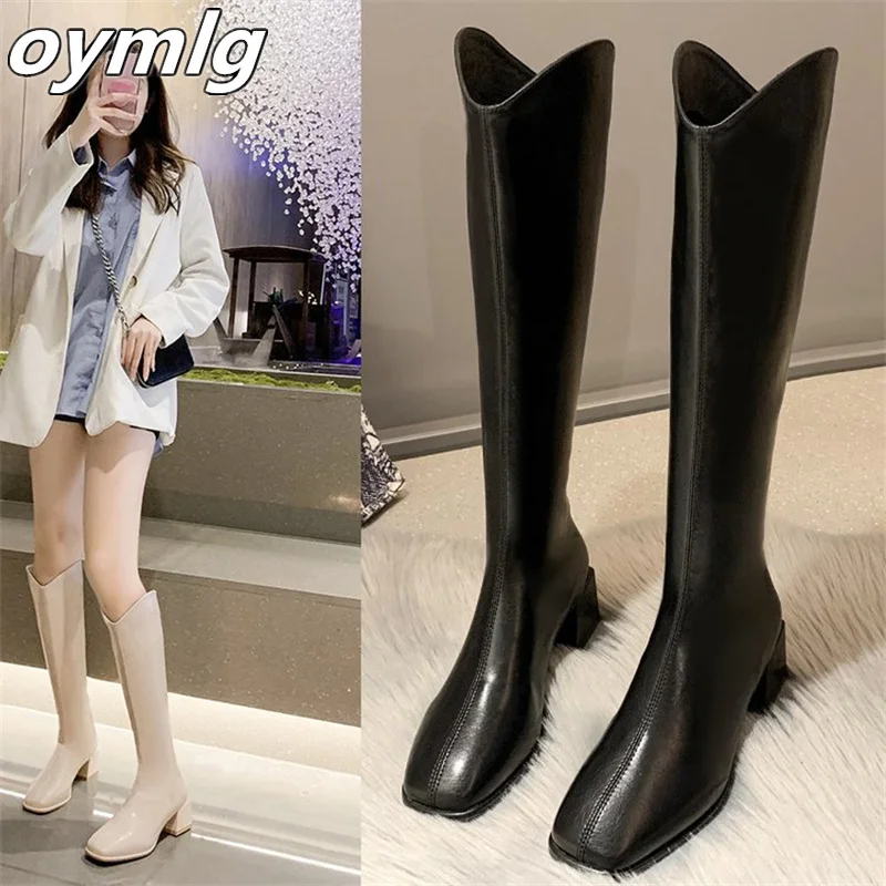 

Long boots women's winter style thin 2022 new winter square toe thick heel chain but knee boots 34 yards high heel boots