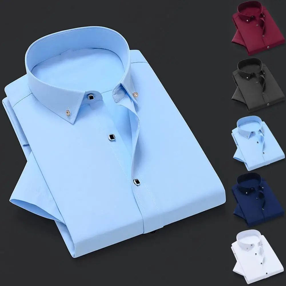 

Great Stitching Great Anti-wrinkle Formal Top Buttons Men Shirt Pure Colors for Business Trip