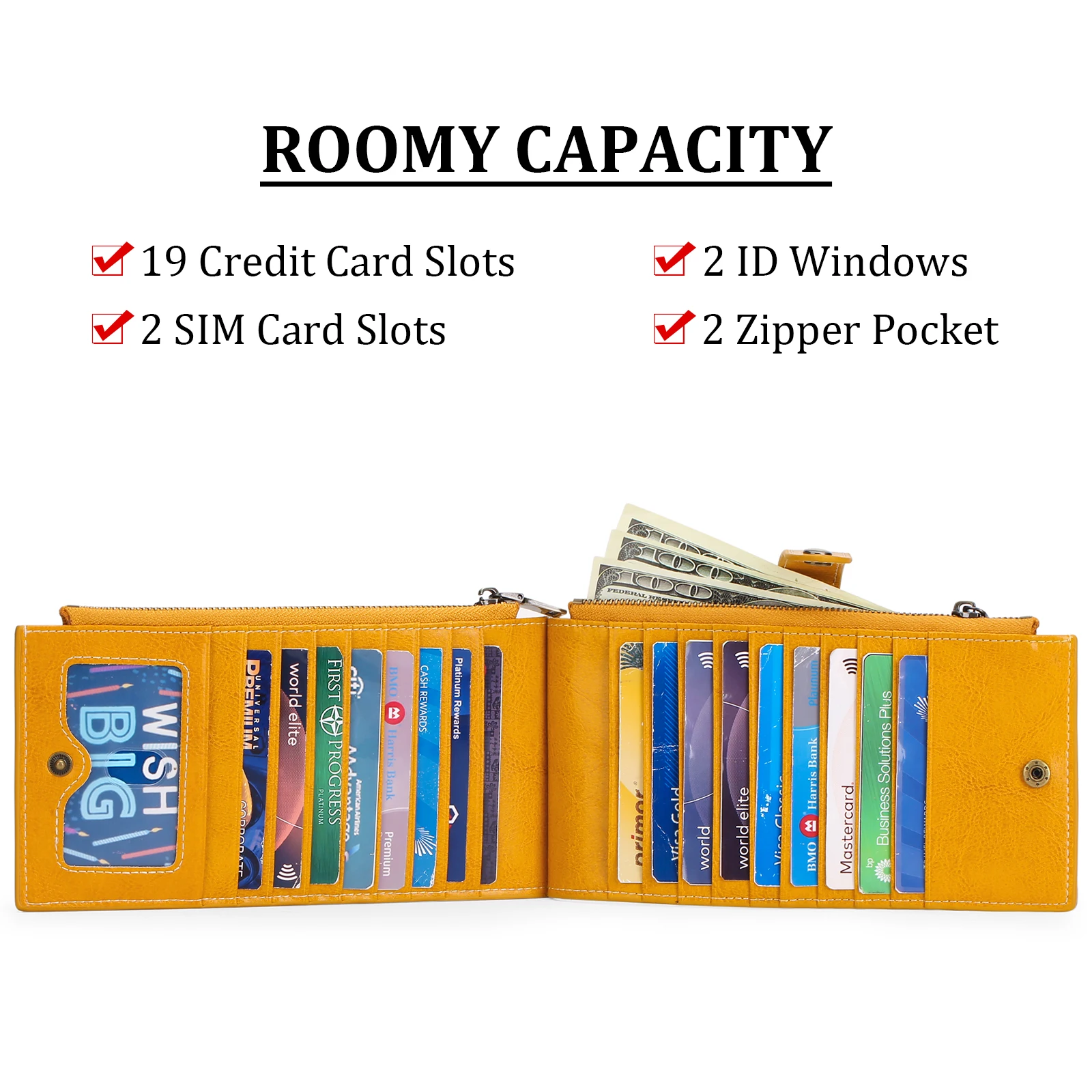 Genuine Leather Women Long Purse Female Clutches Money Wallets Handbag for Cell Phone 2 Zipper Card Holder Wallet