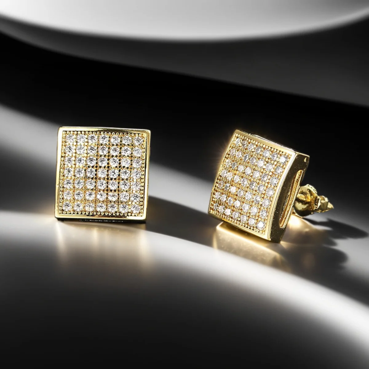 Серьги-гвоздики с цирконом для мужчин золотой цвет серьги в стиле панк хип-хоп