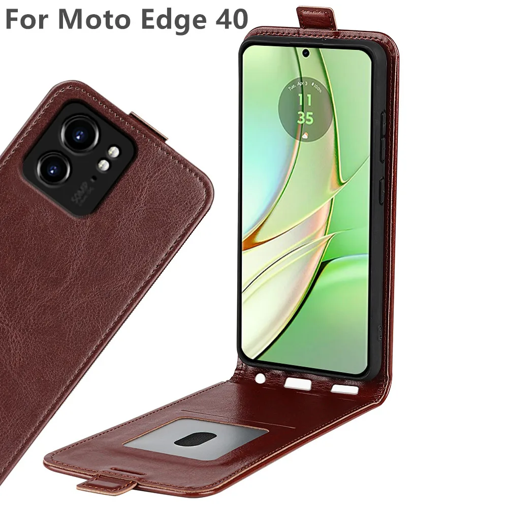 

Thouport Vertical Flip Case For Motorola Edge 40 Soft Silicone Inside Protector + PU Leather Cover Cases For Moto Edge40 Shell