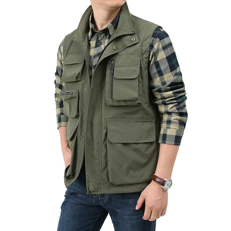 Men Waistcoat Vest Jacket Many Pocket Male Sleeveless Coat 5XL Vest Travel Outdoor Photographer Fishing Hiking Jackets Clothes