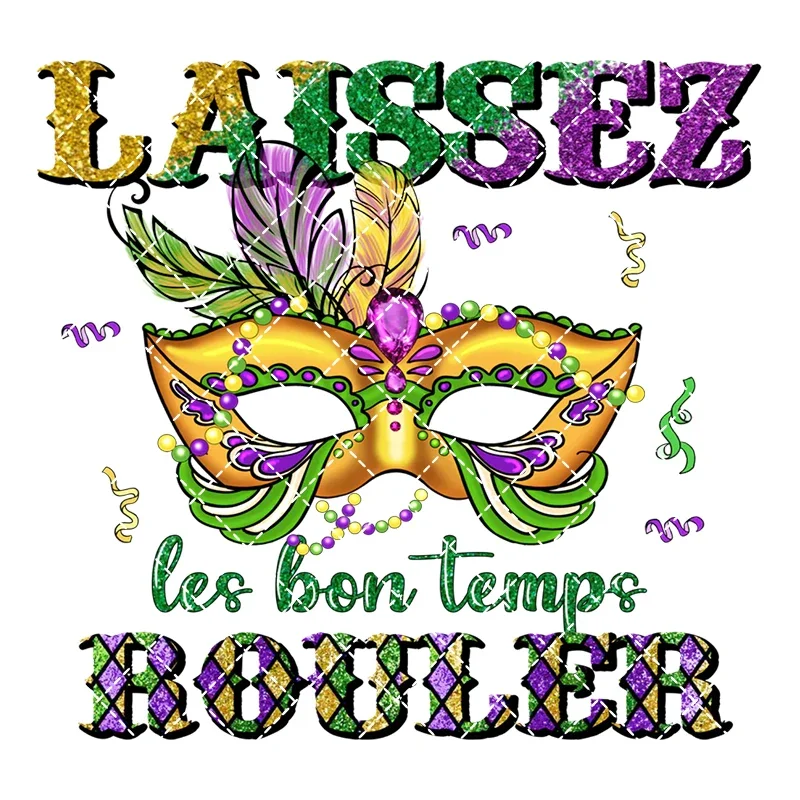 Happy Mardi Gras термопереносные наклейки для одежды DTF печатные виниловые