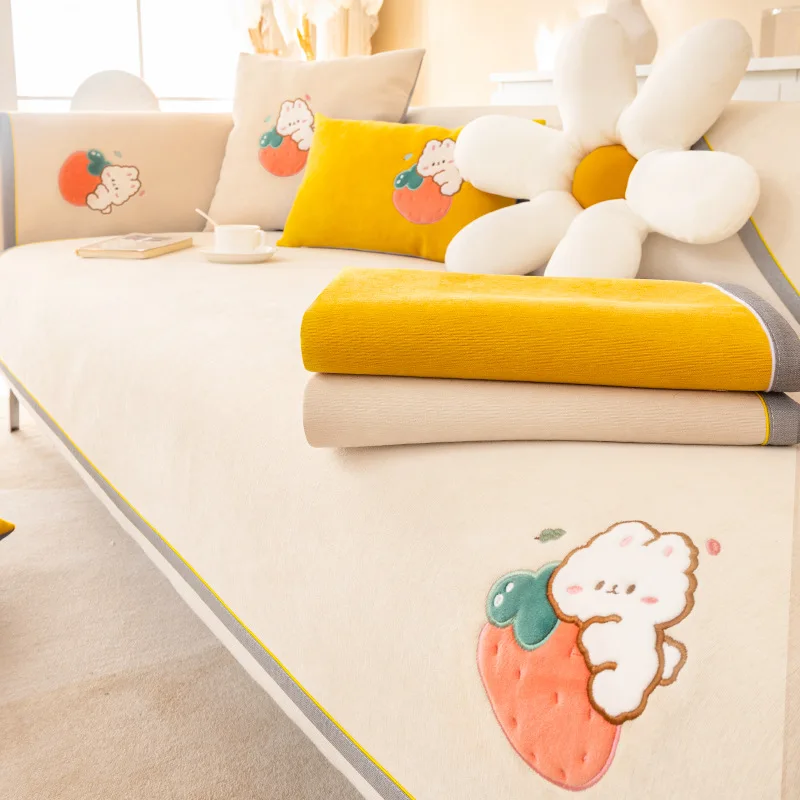 

Chenille Sofa Cover Cute Cartoon L Shape Couch Covers Non-slip Soft Towel for Living Room Home Decor Universal Chair Mat