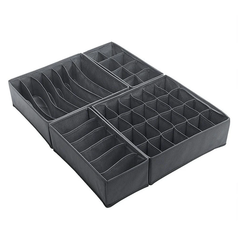 

4-Pieces Clothes Drawer Organisers Divider - Foldable Wardrobe Organiser - Underwear Storage Boxes For Bras, Clothes