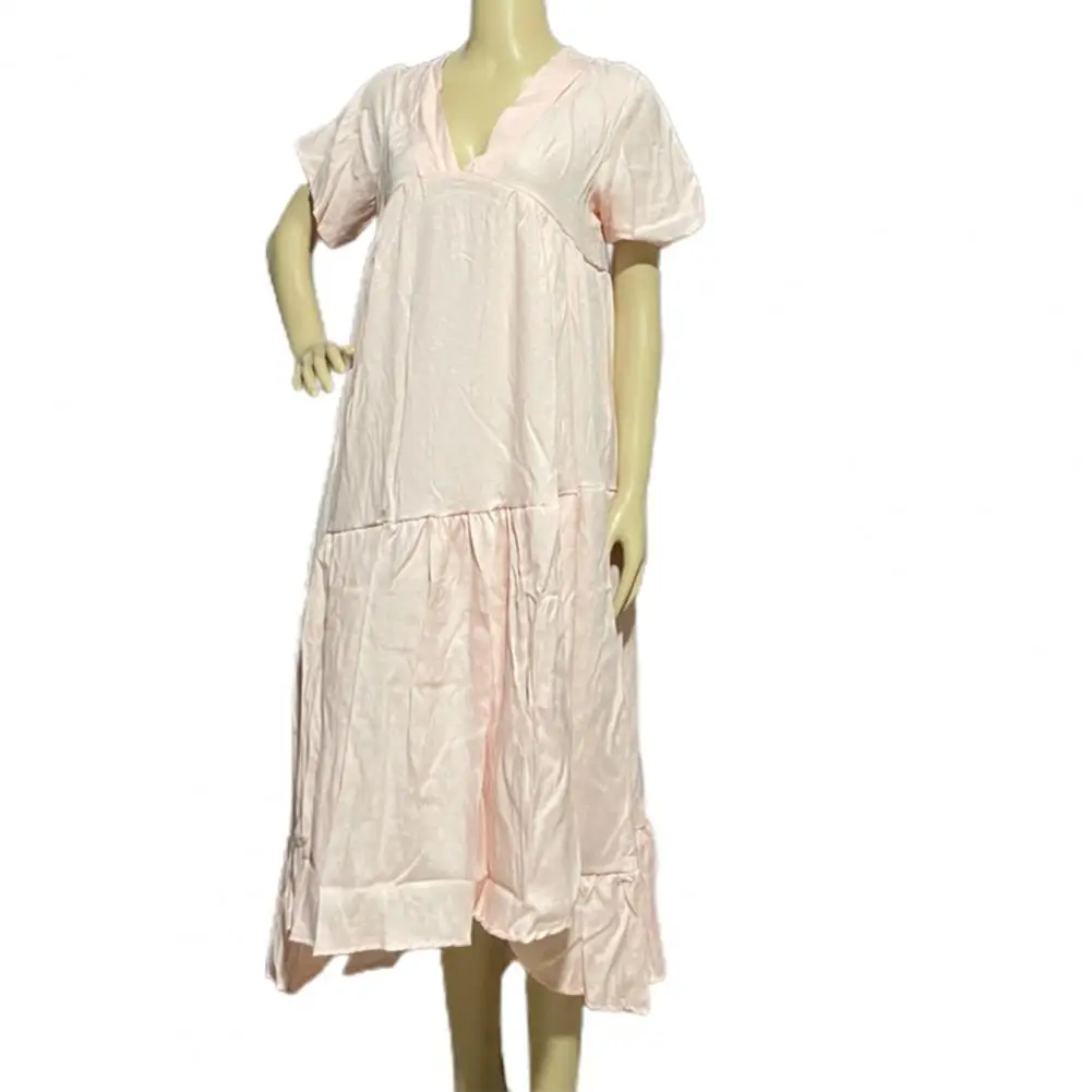 

Elegant Stylish Asymmetrical Long Dress Female Party Dress Short Sleeve for Beach