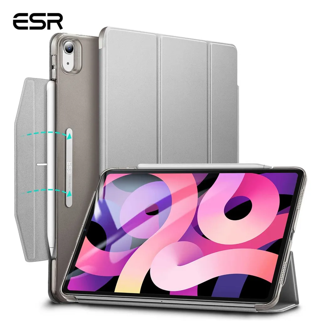 

2022 New ESR Yippee Trifold Smart Case for iPad Air 4 / iPad Pro 11 / 12.9 (2020/2021), ipad casing Lightweight Stand Case with