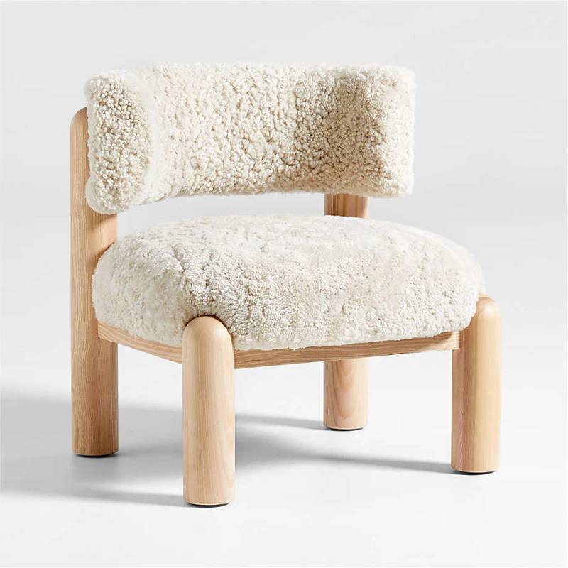 

LM Nordic Solid Wood Sofa Chair Modern Minimalist Chair Wood Color Imitation Lamb Plush Leisure Chair