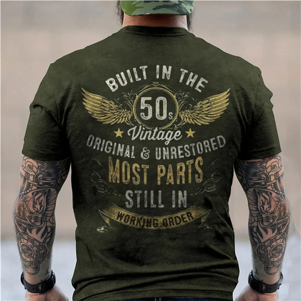 

Футболка мужская оверсайз с коротким рукавом, винтажная рубашка с 3d рисунком, почтовая одежда 50-х годов, в европейском стиле, летняя одежда для пожилых мужчин