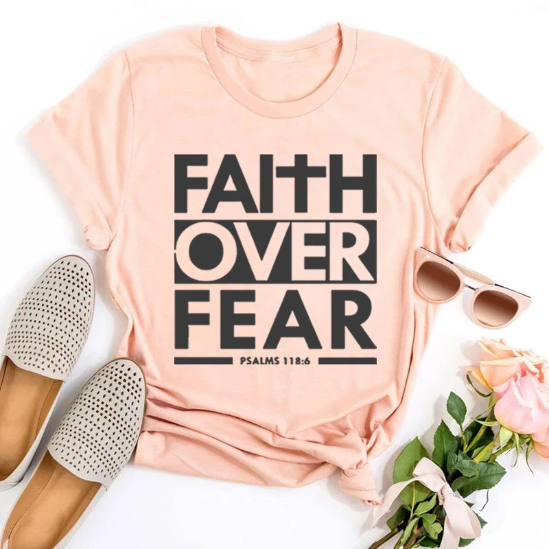 

Faith Over Fear Bible Scripture Verse Christian Tshirt Harajuku Christian Clothes Jesus Tee Women Classic Tops Aesthetic M
