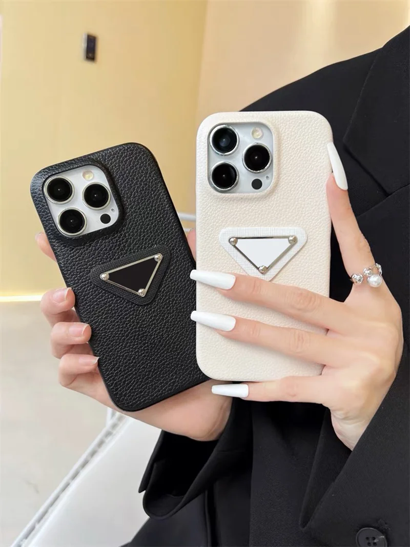 

PD Simple high-end triangular logo new mobile phone case with logo leather luxury fashion phone case for iphone