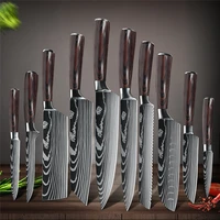1 10pcs kitchen knife set 7cr17 damascus santoku kitchen knives japanese sharp cleaver slicing utility knife cooking tools