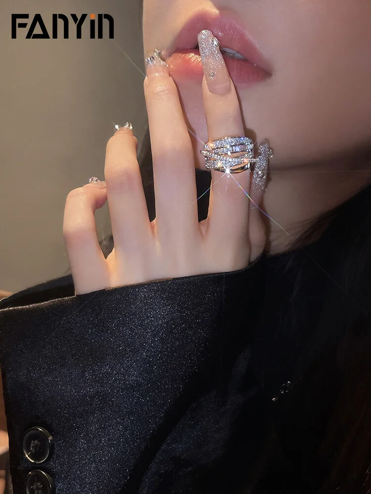 

FANYIN Geometric Zircon Ring for Women Light Luxury Index Finger Delicate Open Ring